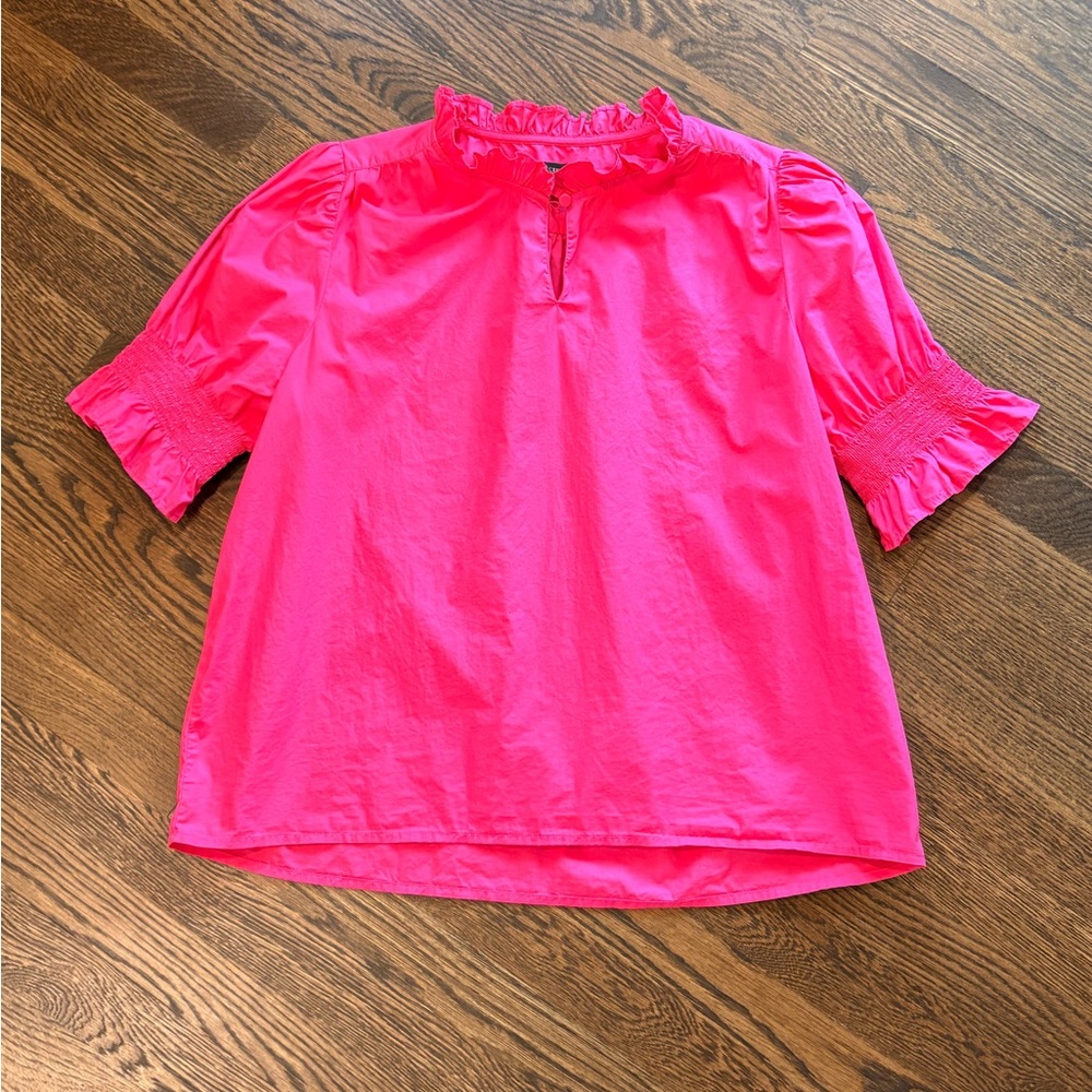 J. Crew Vibrant Pink Ruffle Blouse